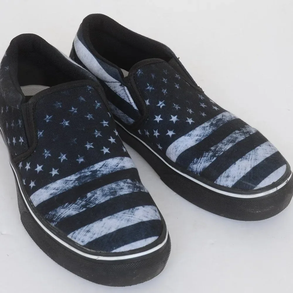 Raad Shop‎ Grey Flag & Stars Skater Slip-on Sneakers Unisex Mens 6 Womens 8 Punk